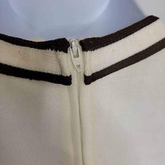 VINTAGE 60s cream sleeveless knit‎ shift dress with tie belt M - Picture 6 of 14